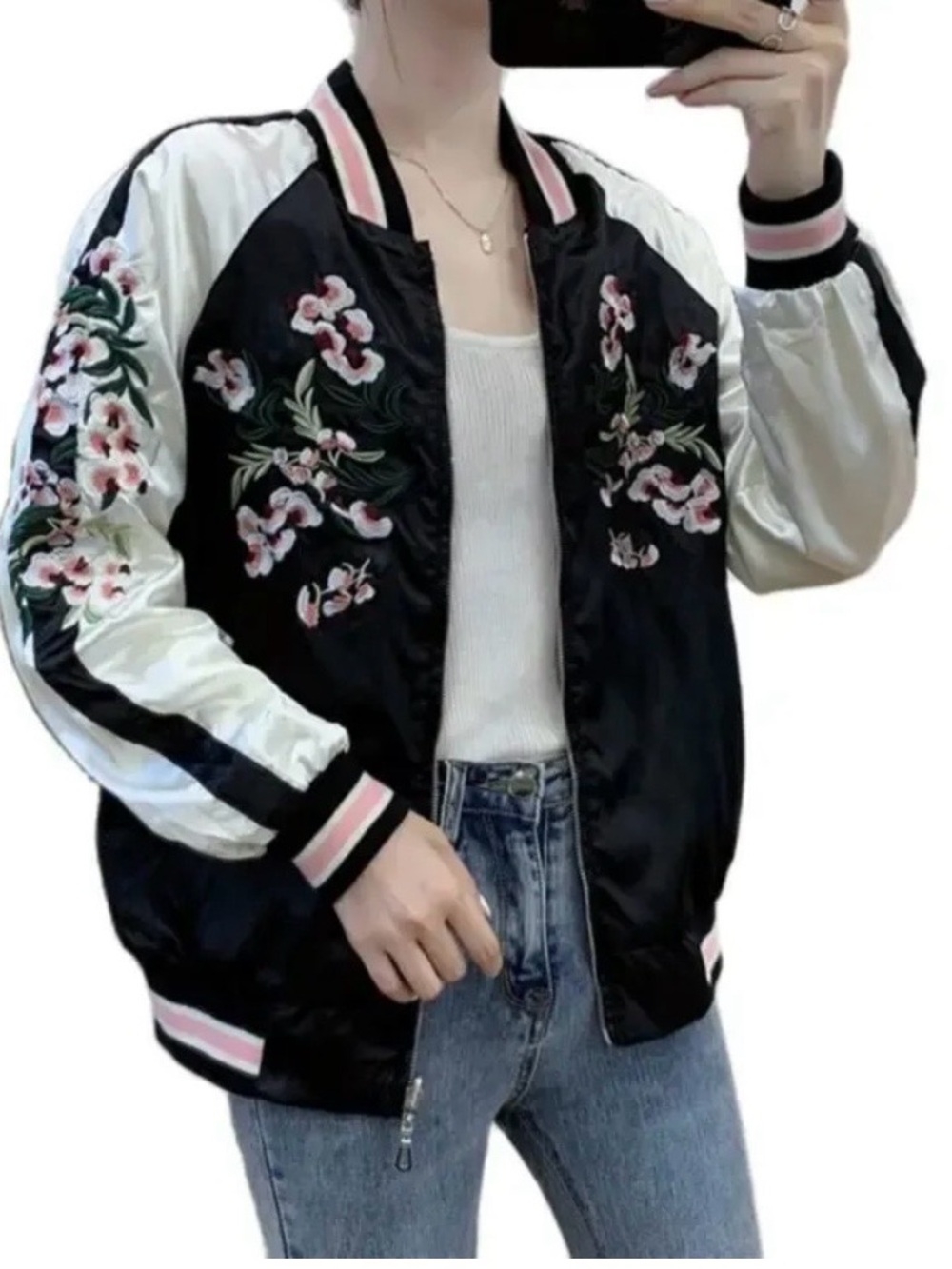 Reversible Sukajan-style jacketalso known as a "souvenir jacket"with floral